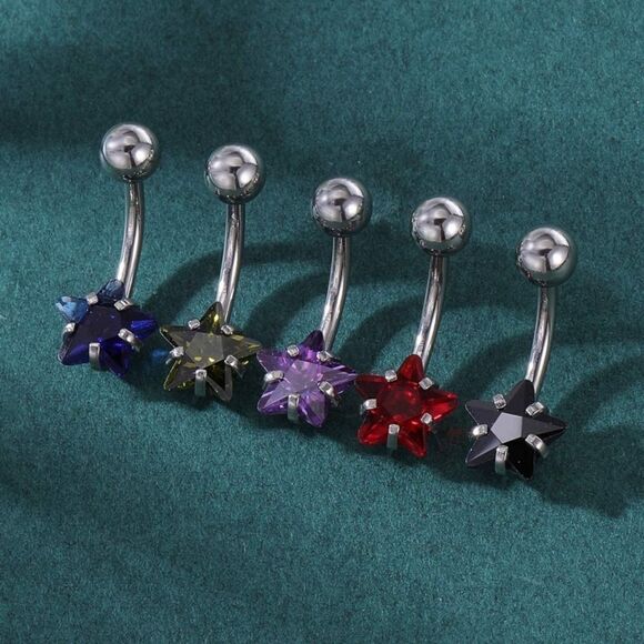 14G 316L Star Cubic Zirconia Barbell Belly Button Navel Rings -  Set of 10 - Picture 2 of 7
